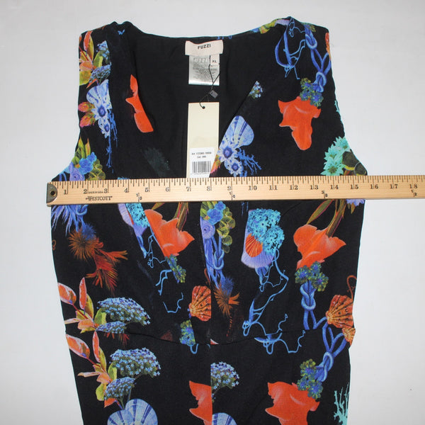 Fuzzi Jumpsuit NEW Sz XL Black Multi Color Floral 100% Polyamid Nylon Jumpsuit