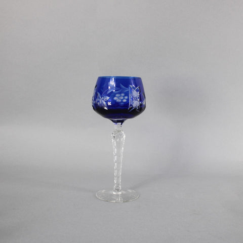 Bohemian Wine Glass Czechoslovakia Crystal Cut Blue 8" Wine Glass
