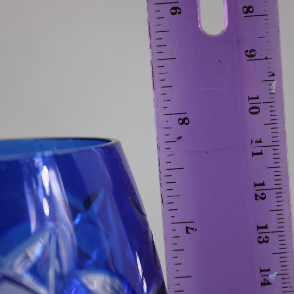 Bohemian Wine Glass Czechoslovakia Crystal Cut Blue 8" Wine Glass