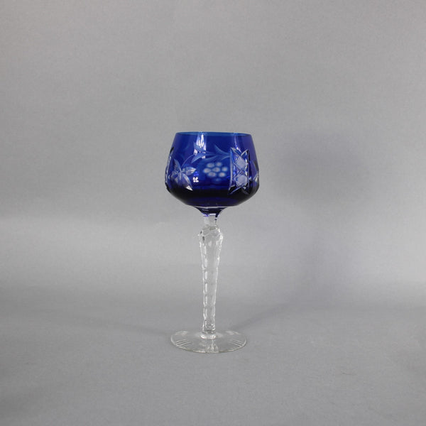 Bohemian Wine Glass Czechoslovakia Crystal Cut Blue 8" Wine Glass