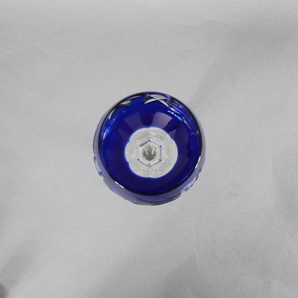 Bohemian Wine Glass Czechoslovakia Crystal Cut Blue 8" Wine Glass