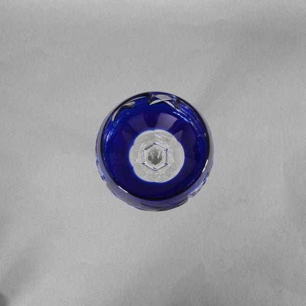 Bohemian Wine Glass Czechoslovakia Crystal Cut Blue 8" Wine Glass