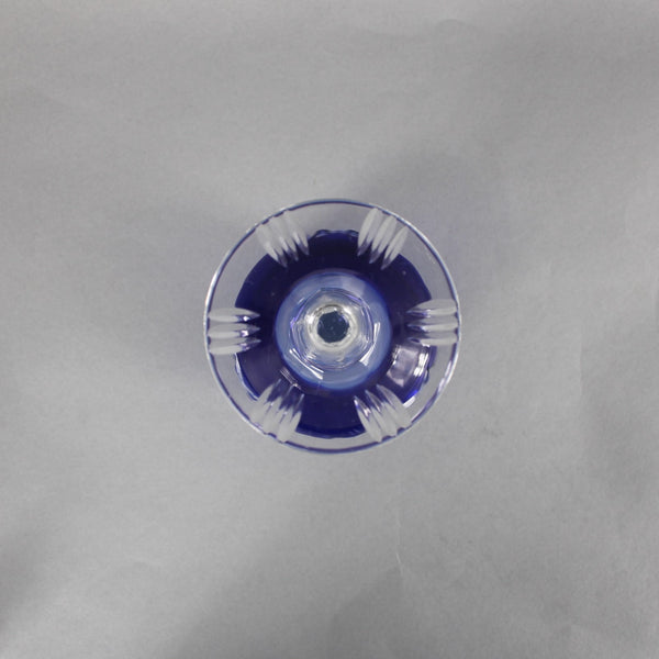 Bohemian Wine Glass Czechoslovakia Crystal Cut Blue 8" Wine Glass