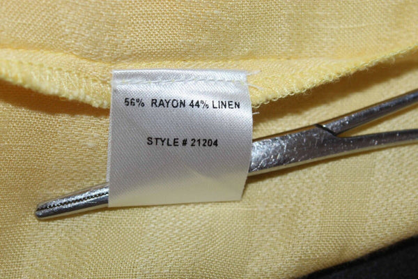 Travel Smith Sz MP Yellow Striped Tab Sleeve Rayon Linen Top