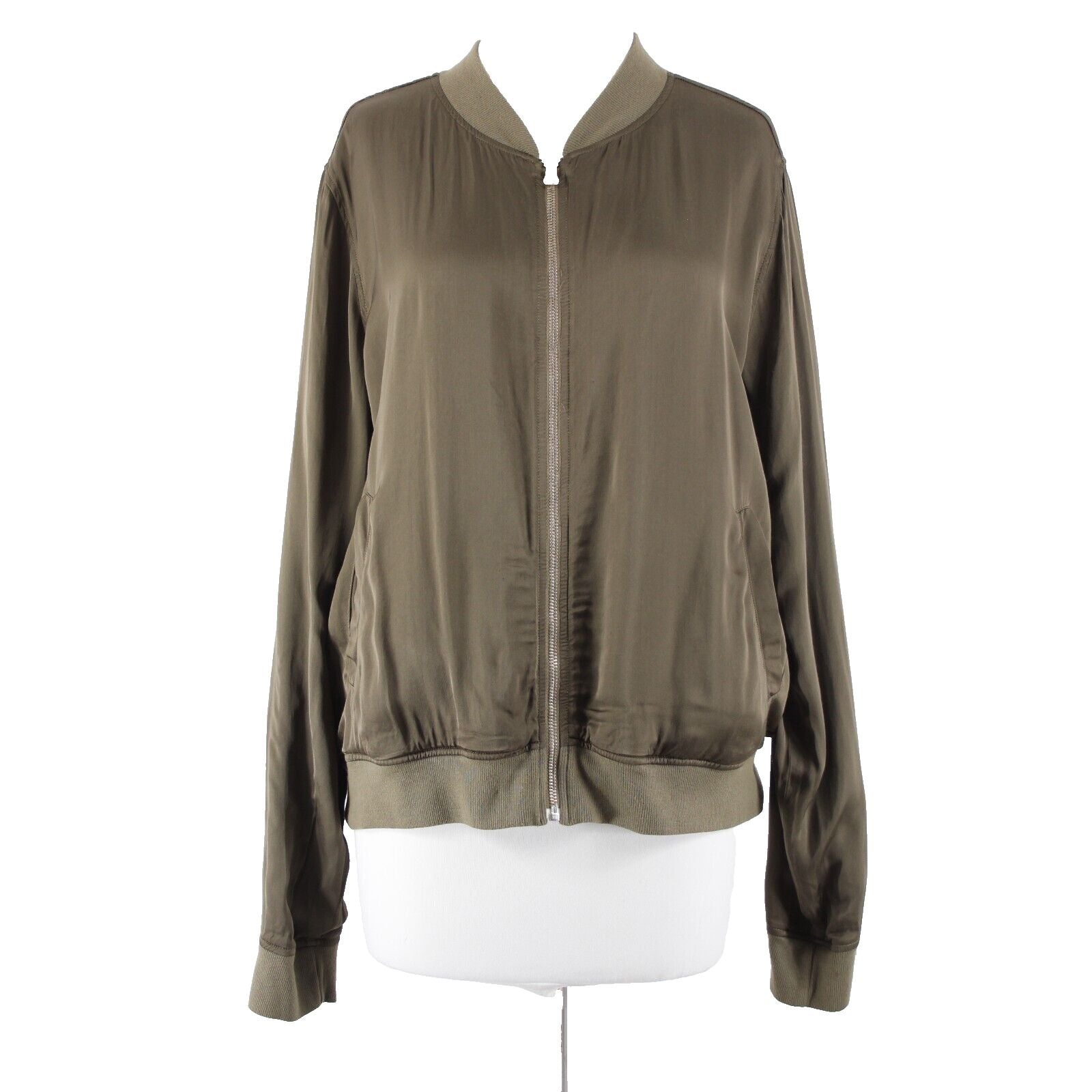 Michael Stars NEW $198 Canopy Sz M Green Cash Bomber Satin Lined Viscose Jacket