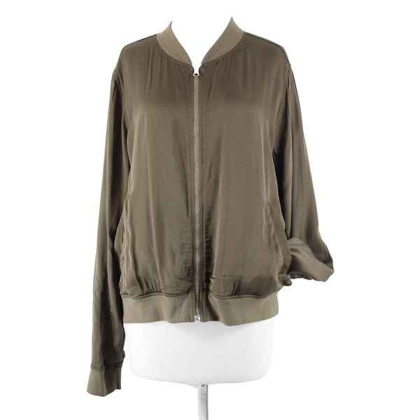 Michael Stars NEW $198 Canopy Sz M Green Cash Bomber Satin Lined Viscose Jacket