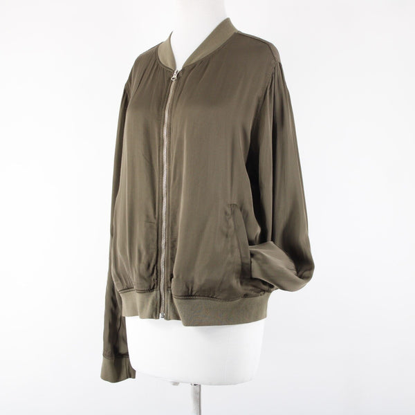 Michael Stars NEW $198 Canopy Sz M Green Cash Bomber Satin Lined Viscose Jacket