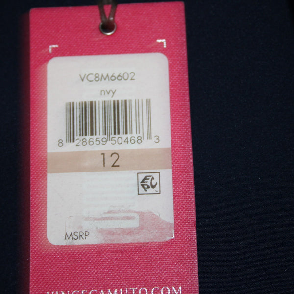 Vince Camuto Dress NEW Sz 12 Navy Blue High Neck Waterfall Side Detail Dress