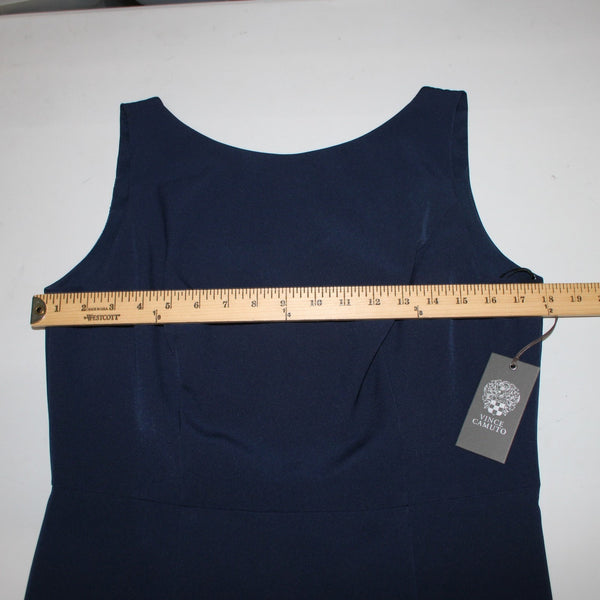 Vince Camuto Dress NEW Sz 12 Navy Blue High Neck Waterfall Side Detail Dress