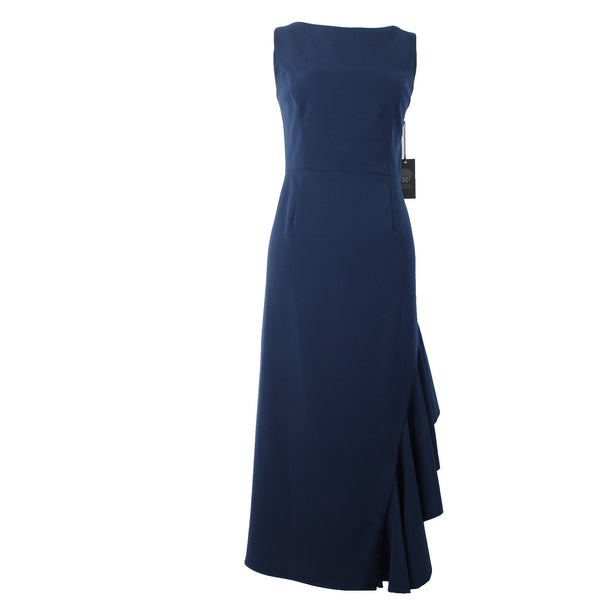 Vince Camuto Dress NEW Sz 12 Navy Blue High Neck Waterfall Side Detail Dress