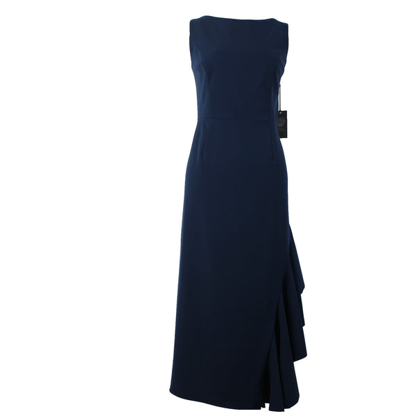 Vince Camuto Dress NEW Sz 12 Navy Blue High Neck Waterfall Side Detail Dress