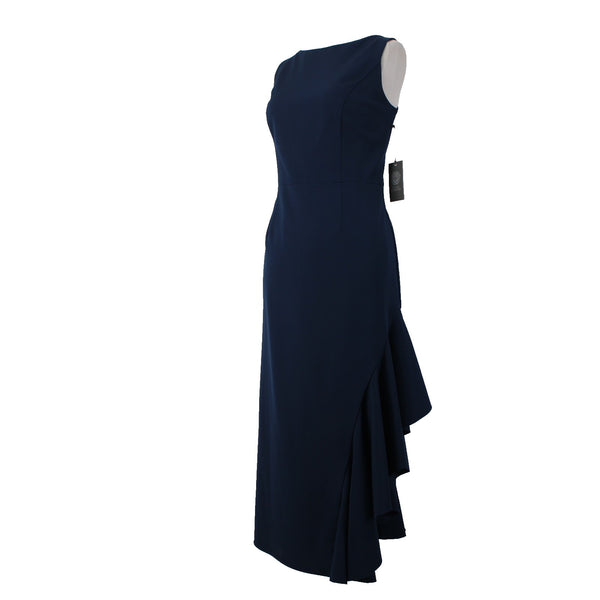 Vince Camuto Dress NEW Sz 12 Navy Blue High Neck Waterfall Side Detail Dress