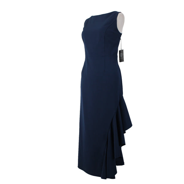 Vince Camuto Dress NEW Sz 12 Navy Blue High Neck Waterfall Side Detail Dress
