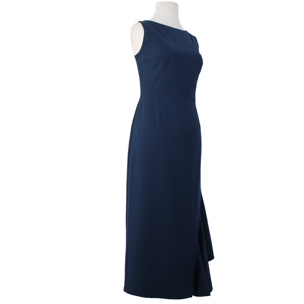 Vince Camuto Dress NEW Sz 12 Navy Blue High Neck Waterfall Side Detail Dress