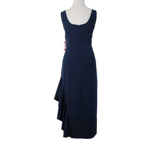Vince Camuto Dress NEW Sz 12 Navy Blue High Neck Waterfall Side Detail Dress