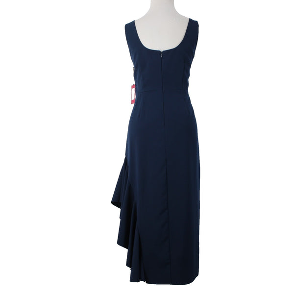 Vince Camuto Dress NEW Sz 12 Navy Blue High Neck Waterfall Side Detail Dress