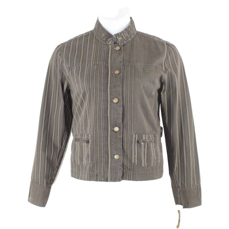 Shaver Lake NEW $47 Sz 12 Brown Tan Stripe 100% Cotton Jean Jacket