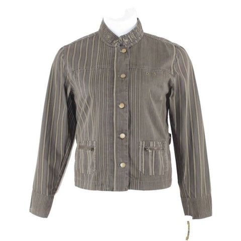 Shaver Lake NEW $47 Sz 12 Brown Tan Stripe 100% Cotton Jean Jacket