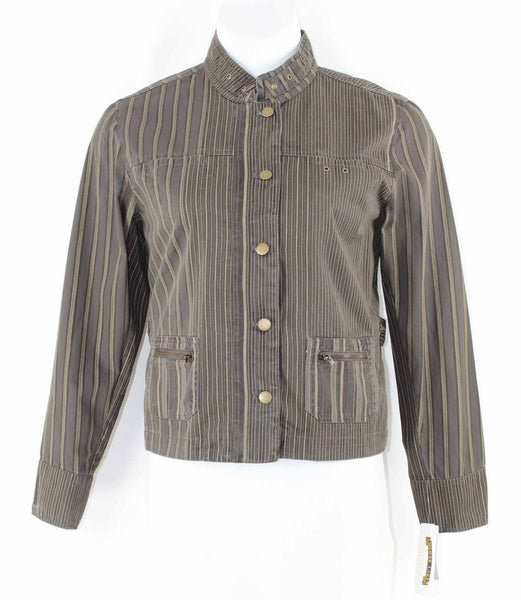 Shaver Lake NEW $47 Sz 12 Brown Tan Stripe 100% Cotton Jean Jacket