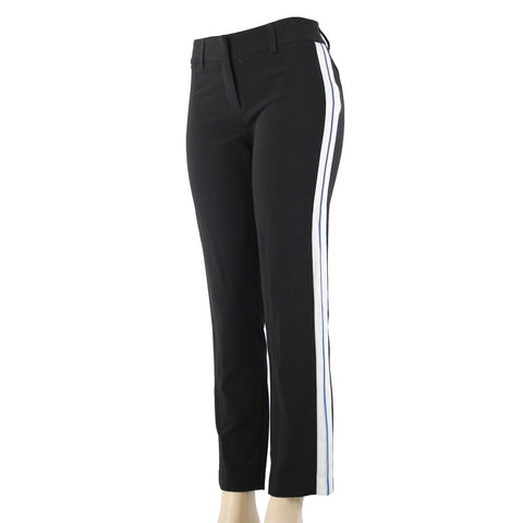 Belle Vere Sz 4 x 30 Black White Blue Stripe Straight Leg Polyester Spandex Pant