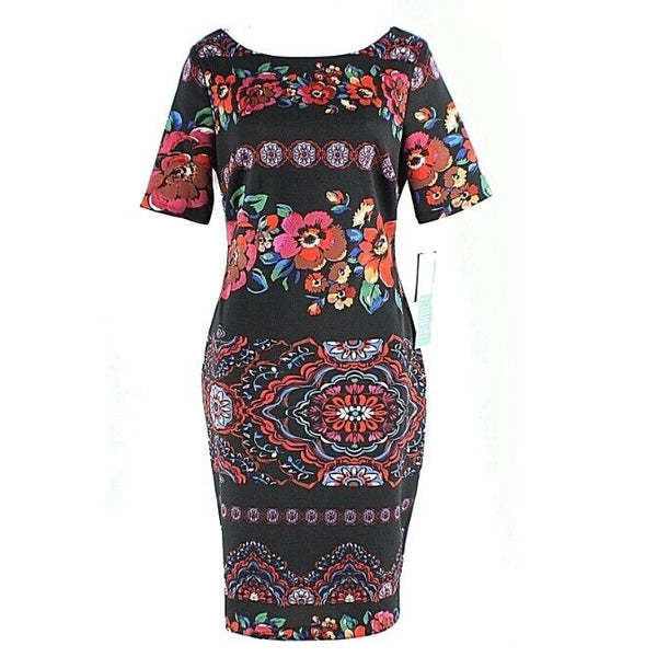 Melrose NEW $72 Size 8 Black Red Pink Multi Polyester Spandex Bodycon Dress