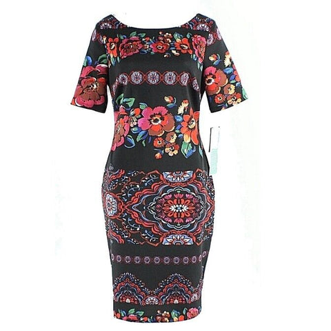 Melrose NEW $72 Size 8 Black Red Pink Multi Polyester Spandex Bodycon Dress