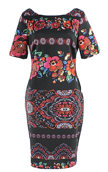 Melrose NEW $72 Size 8 Black Red Pink Multi Polyester Spandex Bodycon Dress