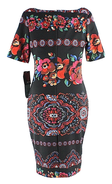 Melrose NEW $72 Size 8 Black Red Pink Multi Polyester Spandex Bodycon Dress