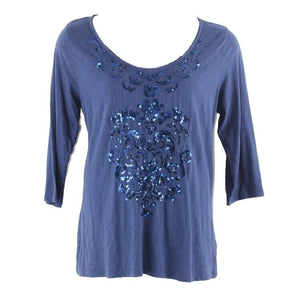 Style Co Sz XLP Navy on Navy Sequin Embroidered 100% Cotton Top