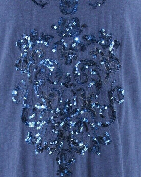 Style Co Sz XLP Navy on Navy Sequin Embroidered 100% Cotton Top