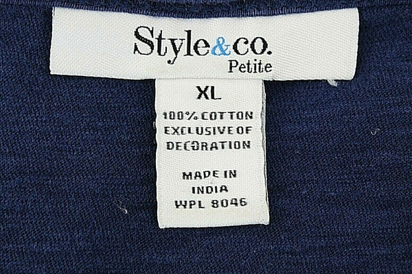 Style Co Sz XLP Navy on Navy Sequin Embroidered 100% Cotton Top