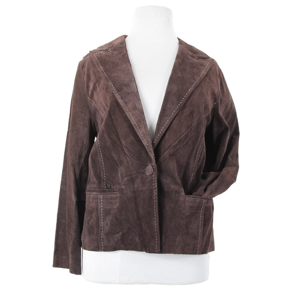 Karen Kane NEW $238 Sz 2X Brown Suede White Topstitch Pocket Unlined Jacket