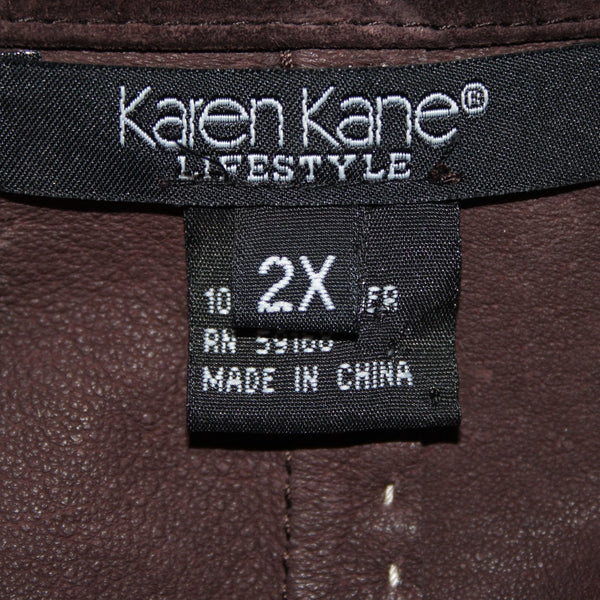 Karen Kane NEW $238 Sz 2X Brown Suede White Topstitch Pocket Unlined Jacket