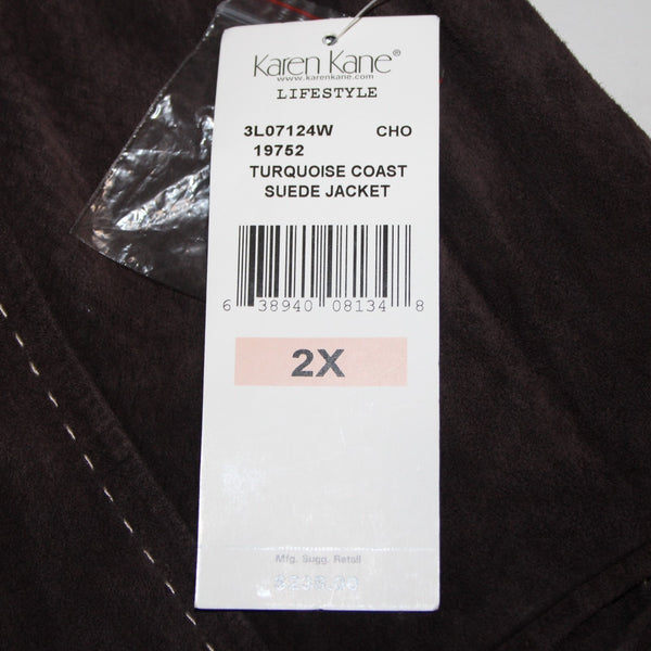 Karen Kane NEW $238 Sz 2X Brown Suede White Topstitch Pocket Unlined Jacket