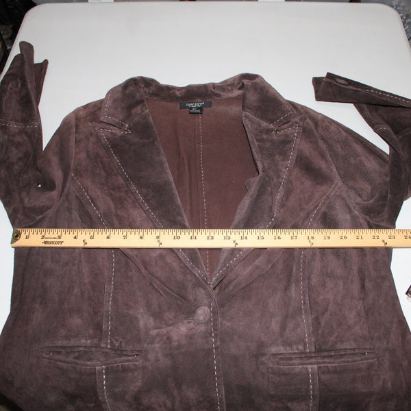 Karen Kane NEW $238 Sz 2X Brown Suede White Topstitch Pocket Unlined Jacket