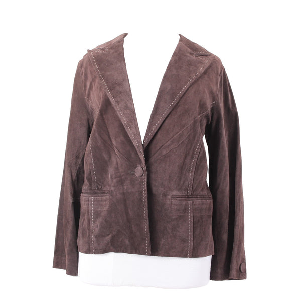 Karen Kane NEW $238 Sz 2X Brown Suede White Topstitch Pocket Unlined Jacket