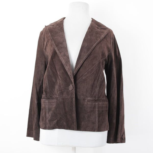 Karen Kane NEW $238 Sz 2X Brown Suede White Topstitch Pocket Unlined Jacket