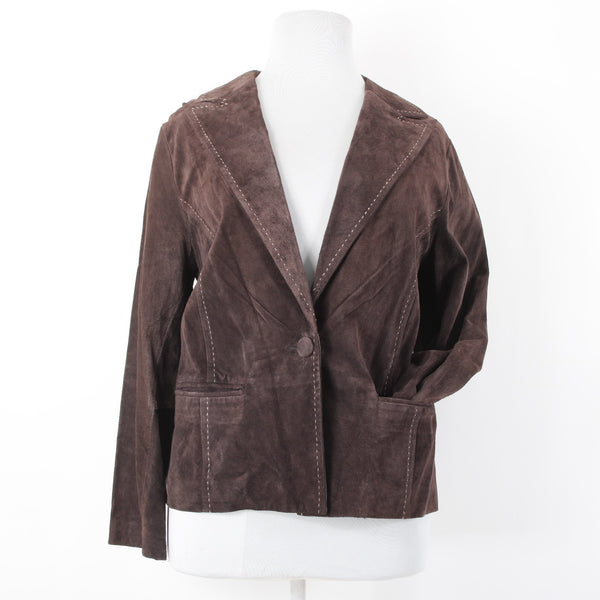 Karen Kane NEW $238 Sz 2X Brown Suede White Topstitch Pocket Unlined Jacket
