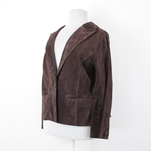Karen Kane NEW $238 Sz 2X Brown Suede White Topstitch Pocket Unlined Jacket