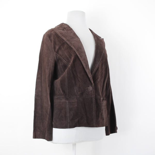 Karen Kane NEW $238 Sz 2X Brown Suede White Topstitch Pocket Unlined Jacket