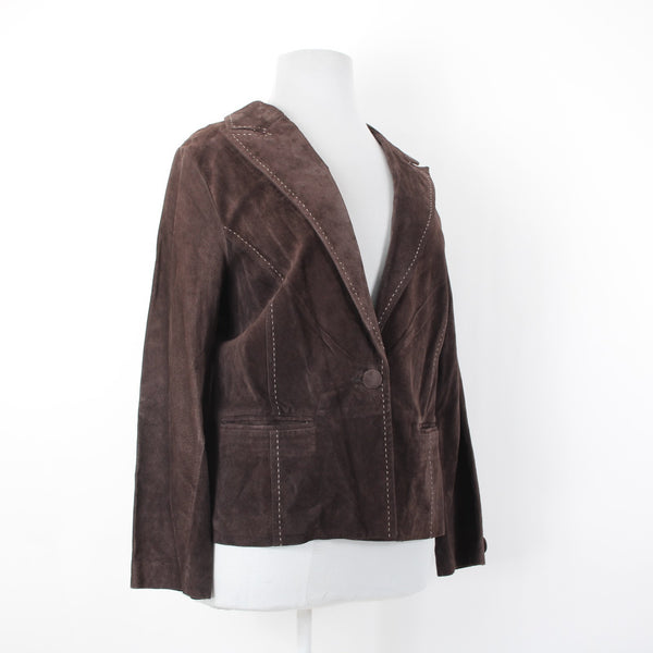 Karen Kane NEW $238 Sz 2X Brown Suede White Topstitch Pocket Unlined Jacket