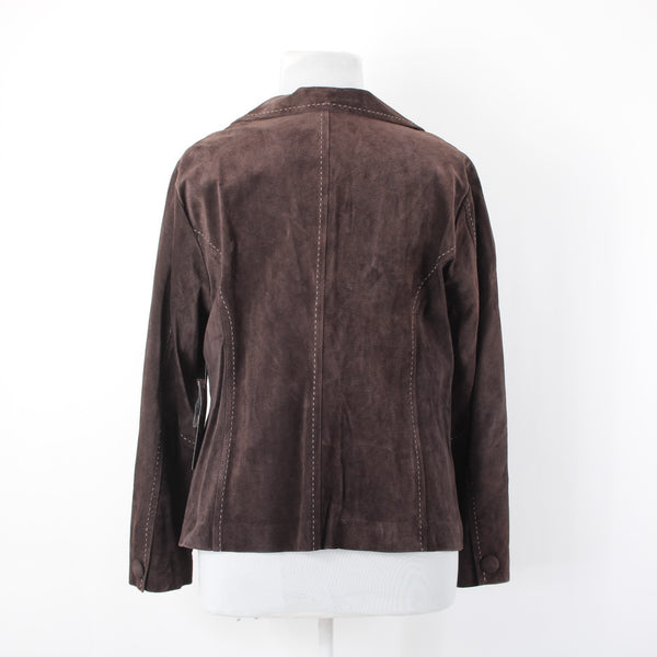 Karen Kane NEW $238 Sz 2X Brown Suede White Topstitch Pocket Unlined Jacket