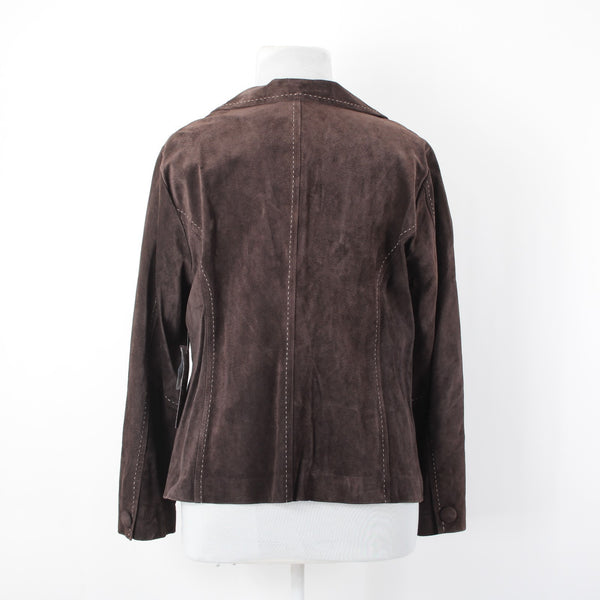 Karen Kane NEW $238 Sz 2X Brown Suede White Topstitch Pocket Unlined Jacket