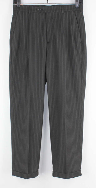 Haggar NEW $80 Sz 32 X 30 Charcoal White PS Pleat Cuff Poly Viscose Trouser