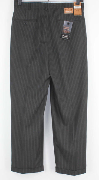 Haggar NEW $80 Sz 32 X 30 Charcoal White PS Pleat Cuff Poly Viscose Trouser