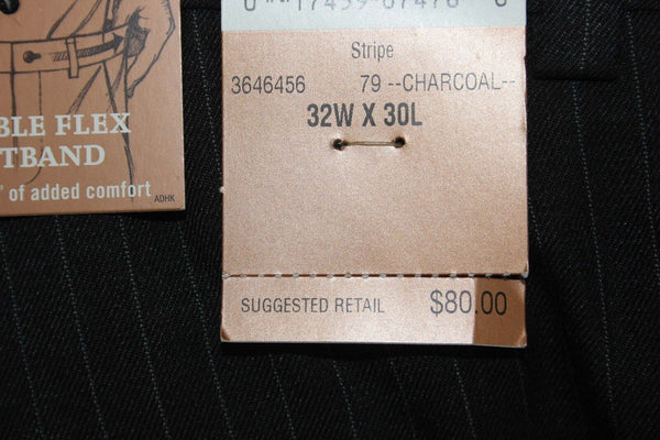 Haggar NEW $80 Sz 32 X 30 Charcoal White PS Pleat Cuff Poly Viscose Trouser