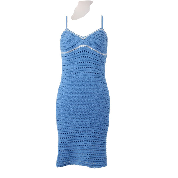 Willow & Wind Dress NEW Sz XS Blue White Open Knit Lined Cotton Acrylic Poly