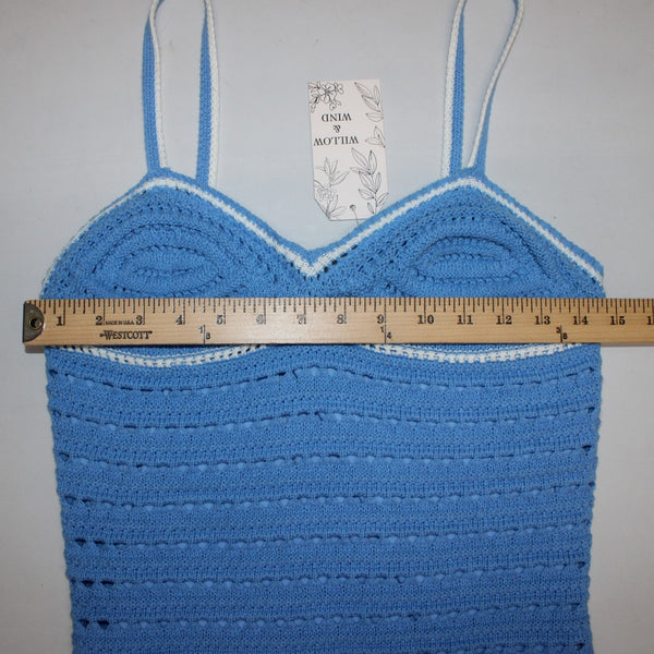 Willow & Wind Dress NEW Sz XS Blue White Open Knit Lined Cotton Acrylic Poly