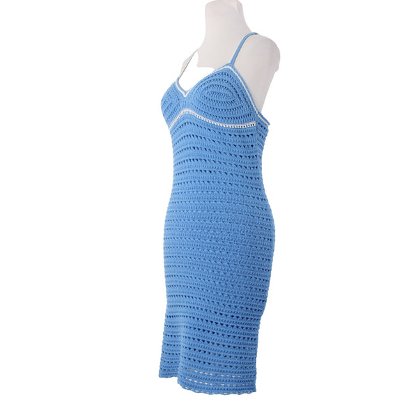 Willow & Wind Dress NEW Sz XS Blue White Open Knit Lined Cotton Acrylic Poly
