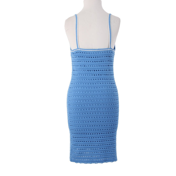 Willow & Wind Dress NEW Sz XS Blue White Open Knit Lined Cotton Acrylic Poly